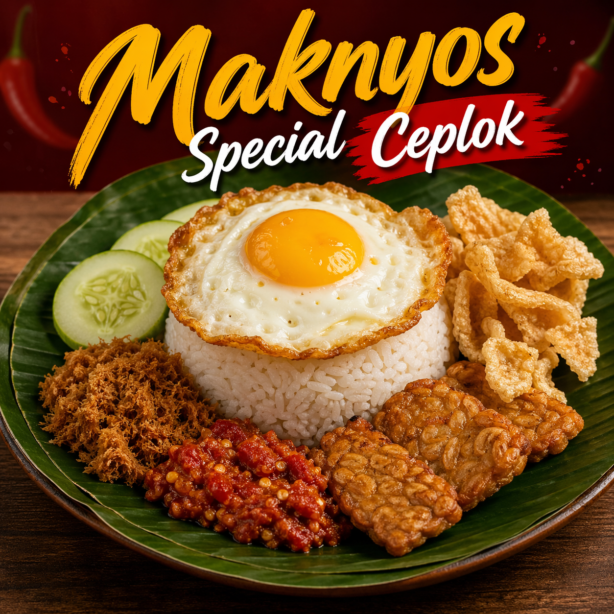 Maknyos Special Ceplok dengan telur ceplok dan sambal